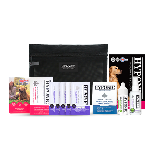 HYPONIC Mini Set – Natural Ear Cleaner, Detangling Mist, Scrub, and Volumizing Shampoo for Pets